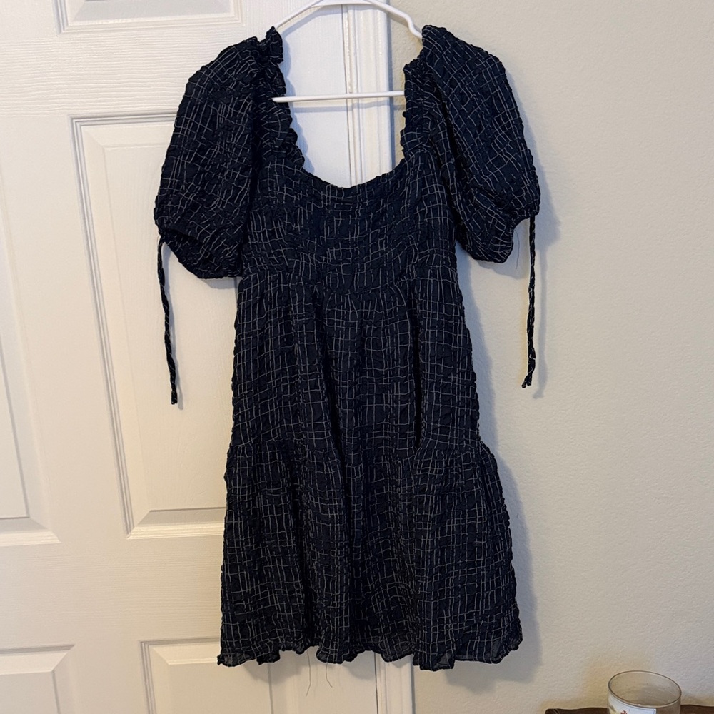 English Factory Navy and White Crinkled Gingham Dress